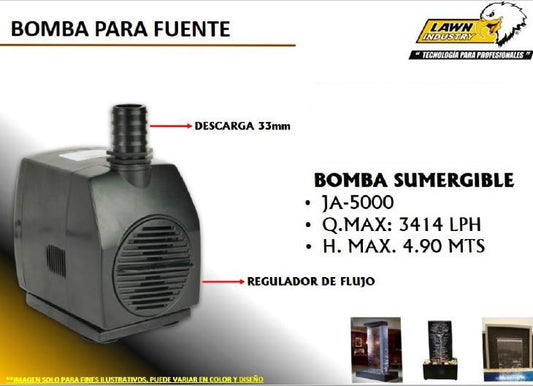 BOMBA SUMERGIBLE PARA FUENTE ALTURA MAX 4.5 MTS 3,414 LPH (JA-5000) LAW