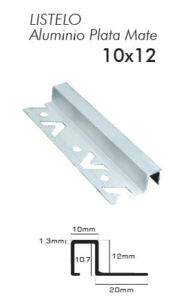 LISTELO DE ALUMINIO PLATA MATE (LA10X12PM 2.5MT)PLASTRITRIM