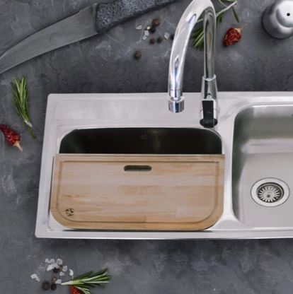 KIT ALESSIA DOBLE TARJA DE EMPOTRAR INCLUYE, MONOM/TABLA/COLADOR/CONTR/CESPOL (A34208A-KIT) EB TECNICA