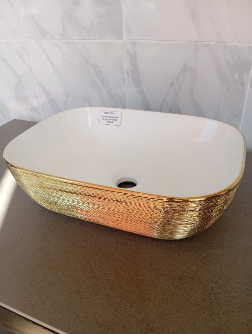 OVALIN CERAMICA RECTANGULAR BCO/DORADO 45.5X32 BTC8029 GRYBIM