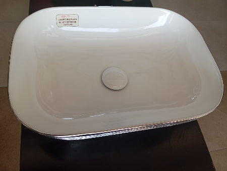 OVALIN CERAMICA RECTANGULAR BCO/PLATA 45.5X32 BTC8030 GRYBIM (NO INCLUYE CONTRA)