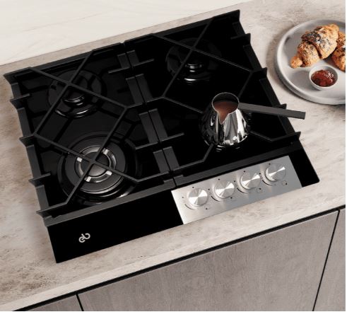 PARRILLA DE GAS 60CM 4 QUEMADORES A/INOX CRISTAL NEGRO (EB-485BL) EB TEC