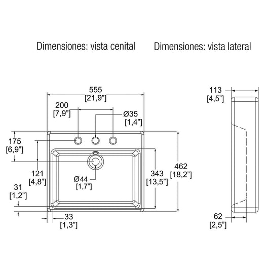 LAVABO LUCERNA3 MARFIL (LV-2-3P-M) SANIVEX