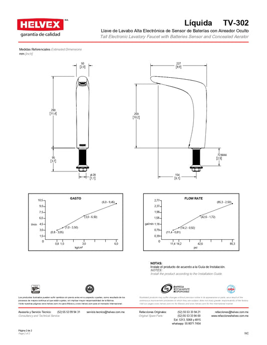 LLAVE ALTA ELECTRICA / LAV BAT LIQUIDA CR (TV-302) HELVEX