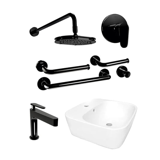 PAQUETE OBSIDIANA-CLASICA-CENTURY-PREMIER-TUBULAR NEGRO BR 8 PZAS CROMO (OB-SANTORINI1) HELVEX