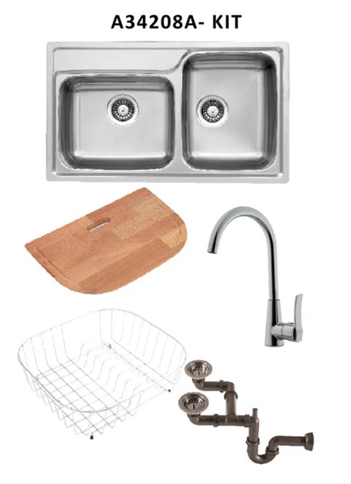 KIT ALESSIA DOBLE TARJA DE EMPOTRAR INCLUYE, MONOM/TABLA/COLADOR/CONTR/CESPOL (A34208A-KIT) EB TECNICA