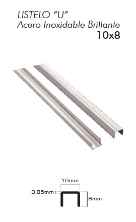 LISTELO U ACERO INOXIDABLE BRILLO (LAIU10X8B)PLASTITRIM