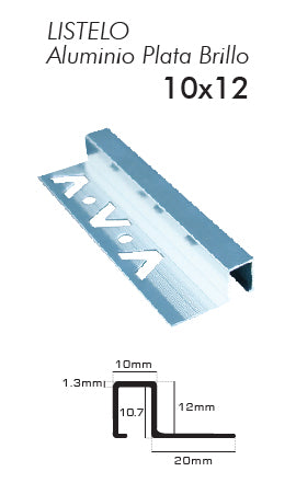 LISTELO ALUM. PLATA BRLL. 10X12 2.5 MT (LA10X12PB) PLASTITRIM