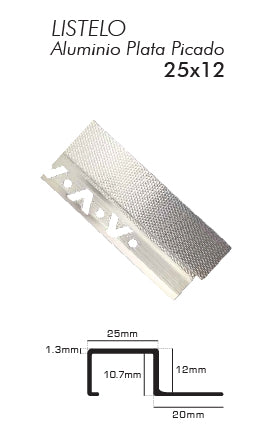 LISTELO ALUMINIO 25X12 PLATA PICADO (LA25X12PP) TIRATRIM