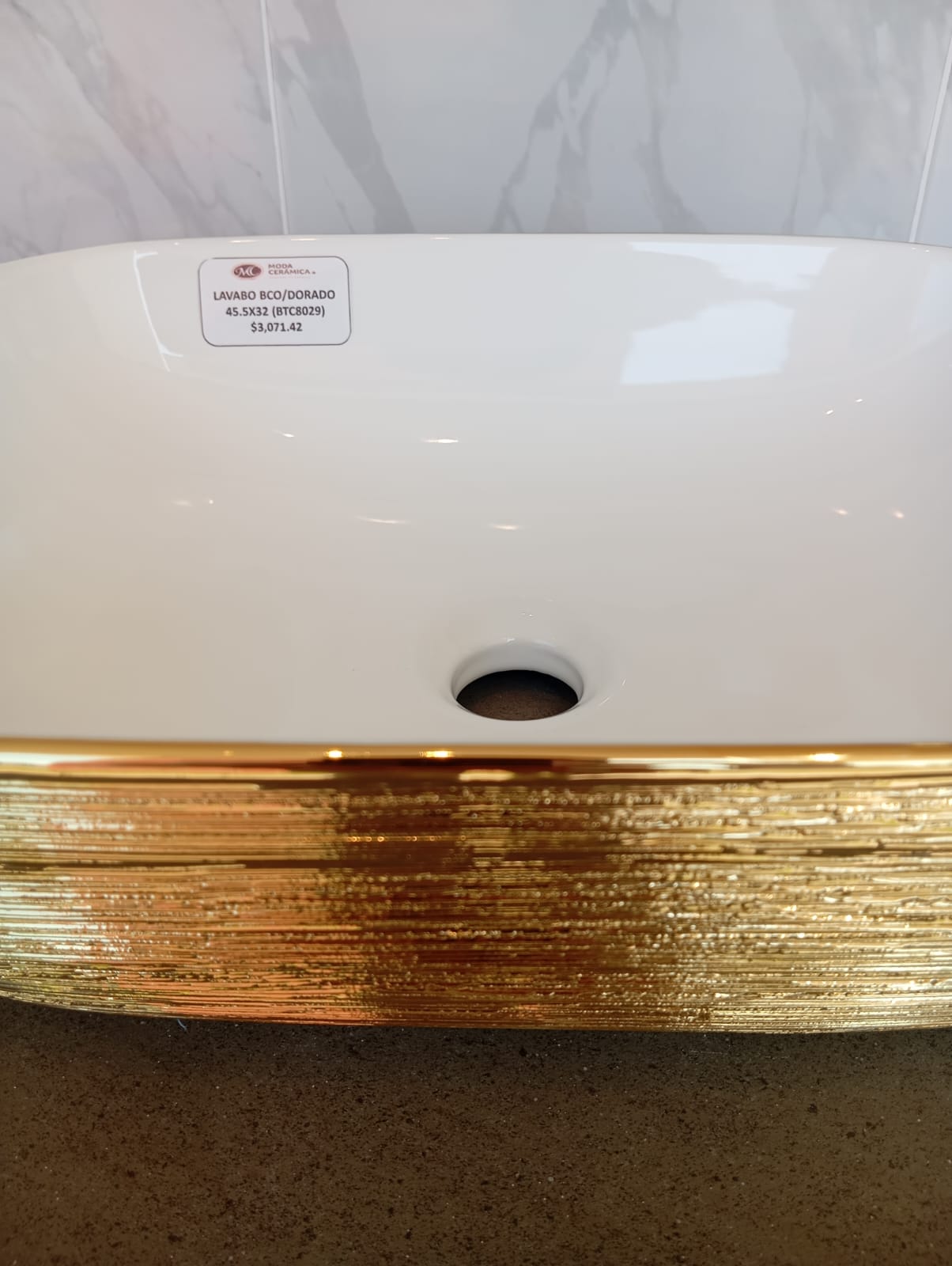 OVALIN CERAMICA RECTANGULAR  BCO/DORADO 45.5X32 BTC8029 GRYBIM