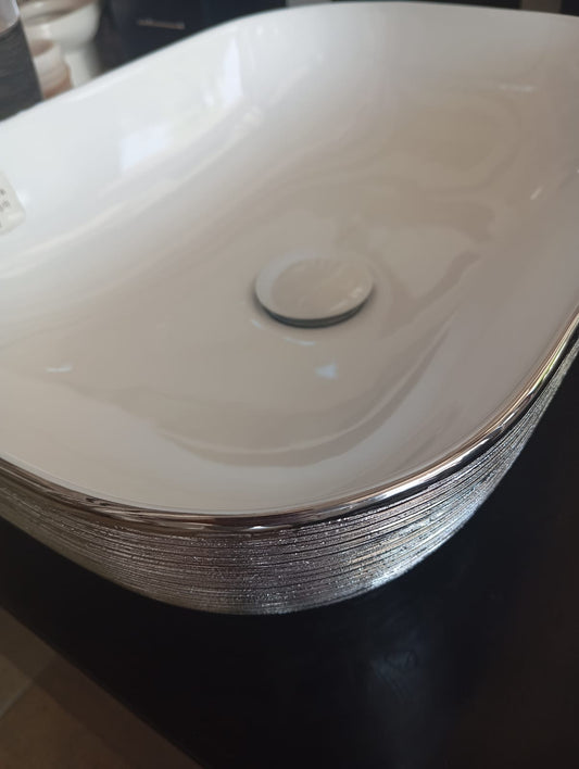 OVALIN CERAMICA RECTANGULAR BCO/PLATA 45.5X32 BTC8030 GRYBIM (NO INCLUYE CONTRA)