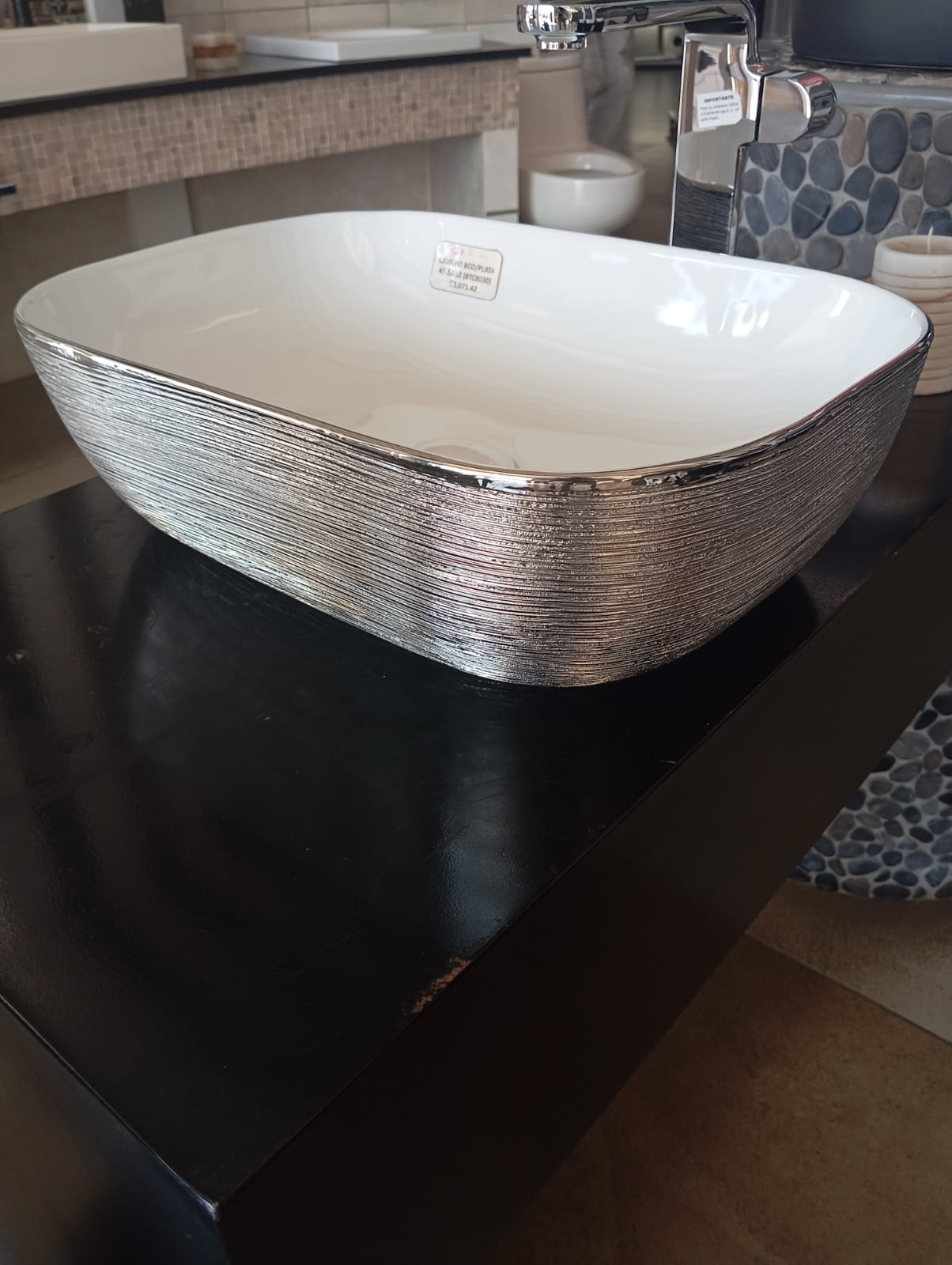 OVALIN CERAMICA RECTANGULAR BCO/PLATA 45.5X32 BTC8030 GRYBIM (NO INCLUYE CONTRA)