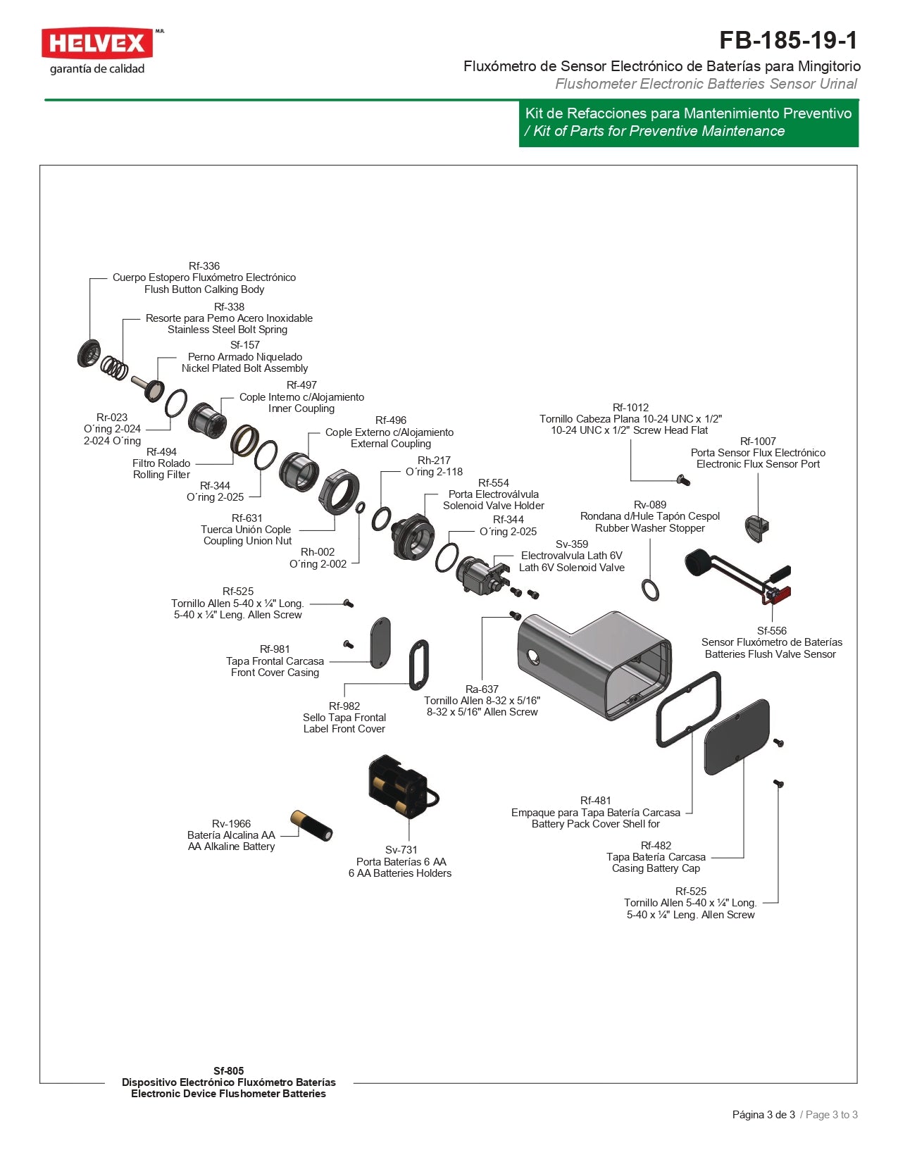 FLUXOMETRO SENSOR ELEC. (FB-185-19-1) HELVEX