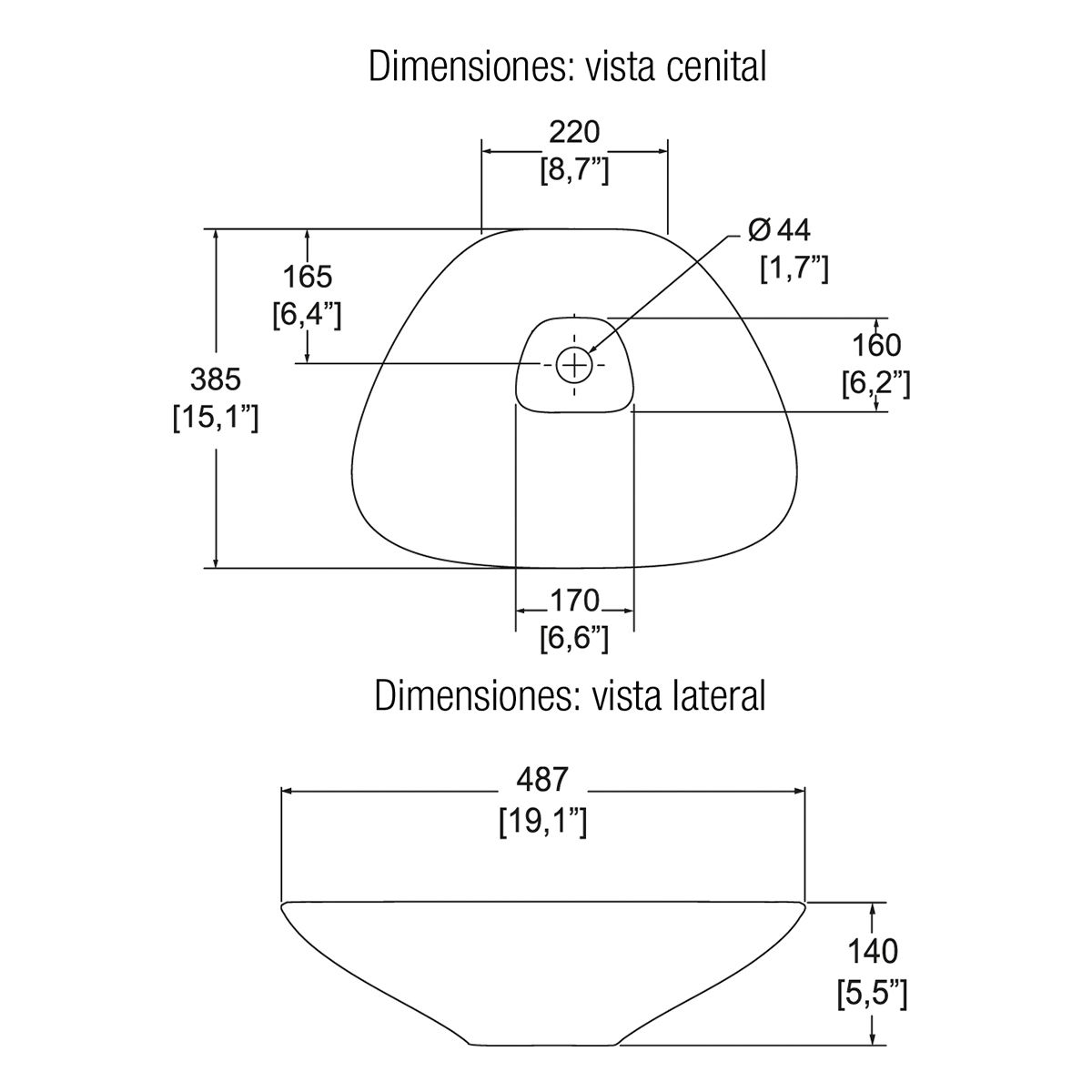 LAVABO CLAP DE SOBREPONER SIN REBOSADERO (LV CLAP) SANIVEX
