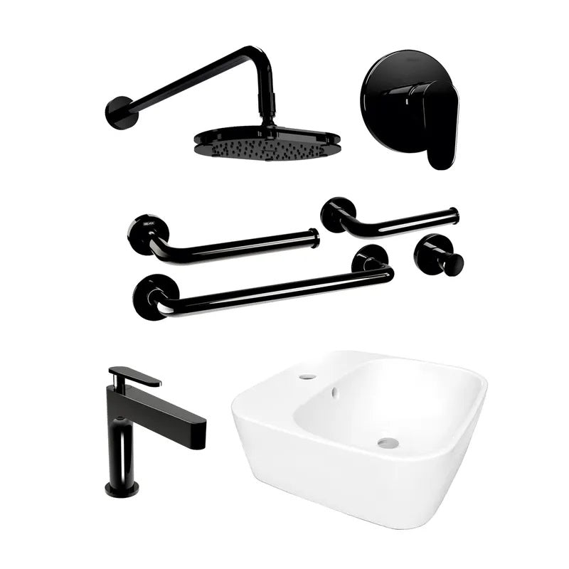 PAQUETE OBSIDIANA-CLASICA-CENTURY-PREMIER-TUBULAR NEGRO BR  8 PZAS CROMO (OB-SANTORINI1) HELVEX